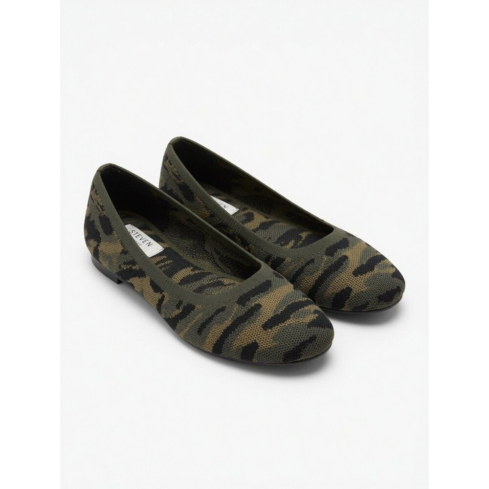 Steven New York Bandour Ballet Flats Shoes Camo Sz 7.5 Military Green Round Toe
